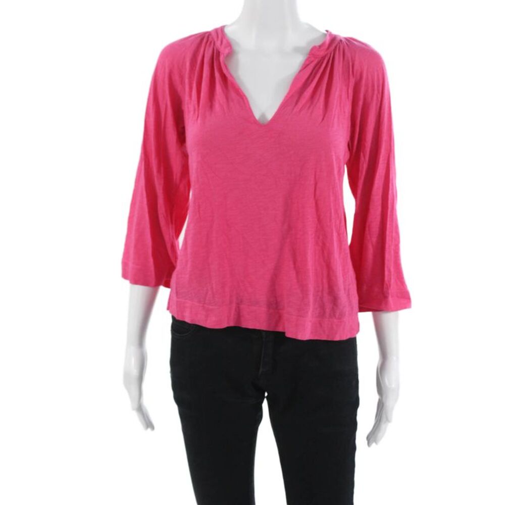 LA Made Women Basic V-Neck 3/4 Sleeve Pink Blouse Bohemian Size XS
